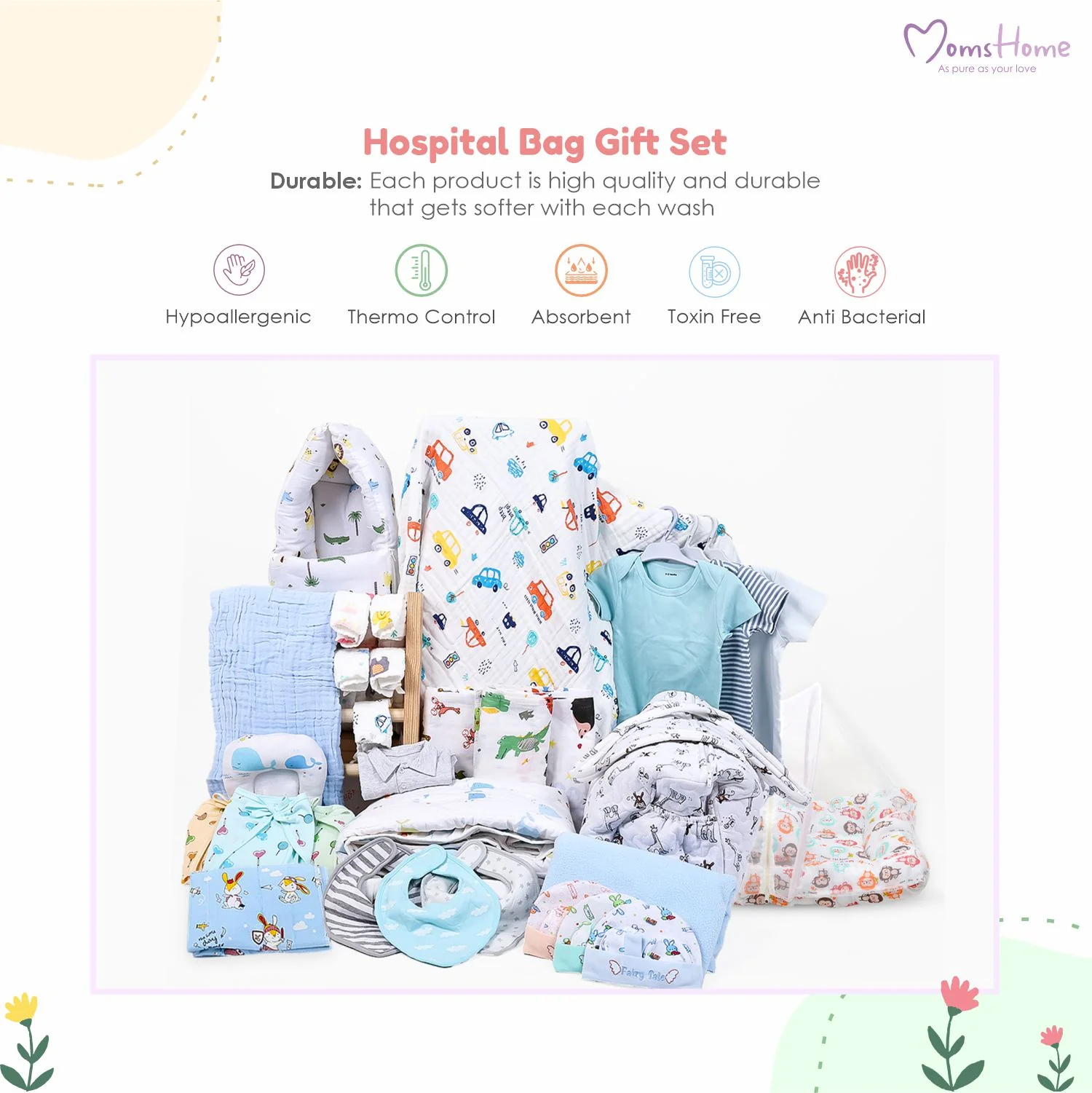 Moms Home Infant Kids Multi-Coloured  Printed Organic Cotton 20-Piece Baby Apparel Gift Set - Image 7